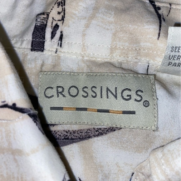 CROSSINGS Mens Shark/Ship Pattern Full Button-Up Collard Shirt Size Large - Picture 7 of 15
